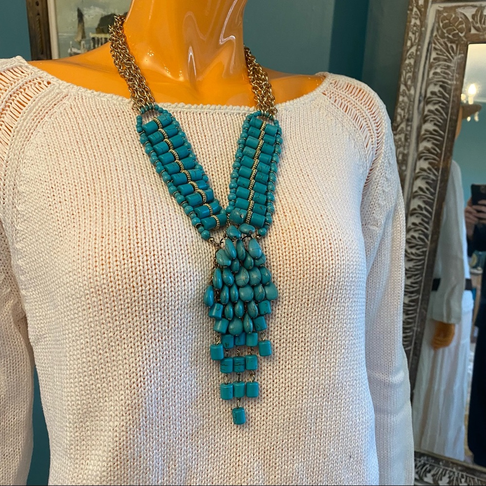 Faux Turquoise Chunky Statement / Runway Necklace